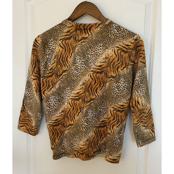 Vintage IRKA Womens Cardigan Medium Silk Blend Knit Animal Print Leopard Cheetah - Picture 4 of 11